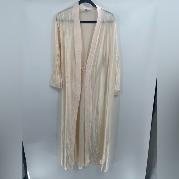 Vintage 80s Nylon Anthony Richards Long Lightweight Cream Robe with Pockets Larg - Picture 1 of 12